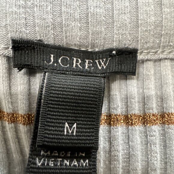 NWOT  Chic J Crew Ribbed Gold Metallic Striped Ruffle Short Sleeve Shirt Size M - Picture 5 of 6